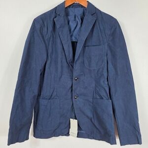 Stradivarius Mens Navy Blue Cotton Blazer S Two Button Casual Sport Coat Jacket
